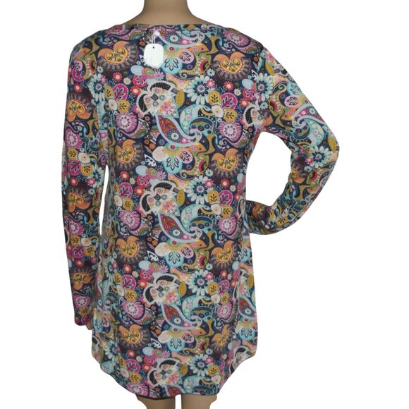 Jamby Tunic Top Womens Size Small Blue Pink Paisley Floral Print shirt Artzy - Picture 2 of 11